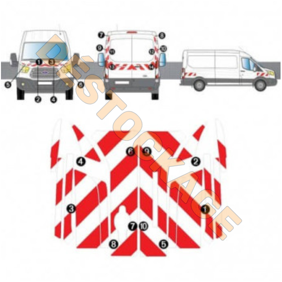 Rot-weißes Markierungskit Ford Transit H2/H3 2014+ Klasse B