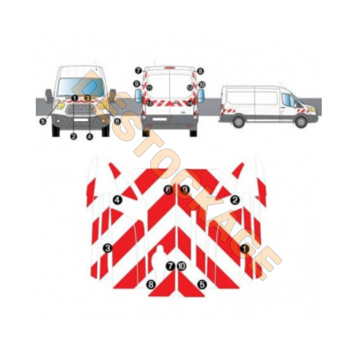 Kit de balisage rouge et blanc Ford Transit H2/H3 2014+ Classe B
