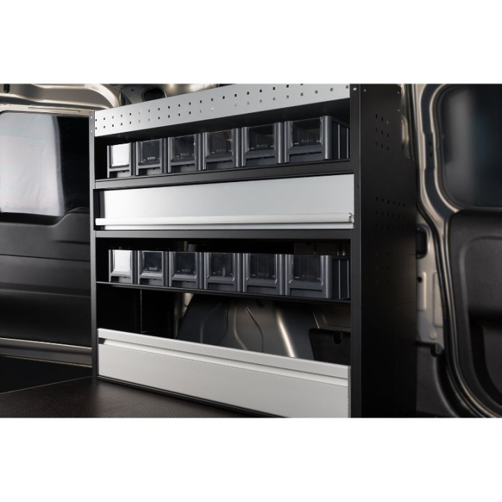 Aménagement PROVAN avec tiroir, étagères et bacs (gauche ou droite) pour Opel Combo Cargo 2018+ - vue de côté fourgon