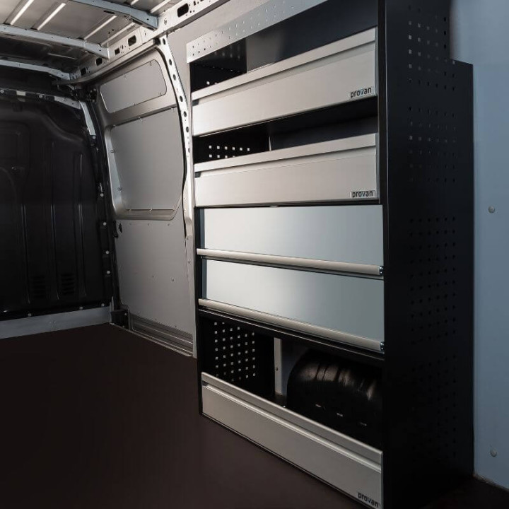 Aménagement PROVAN avec étagères et tiroir (gauche ou droite) pour Renault Master 2010-2024 - vue de côté utilitaire
