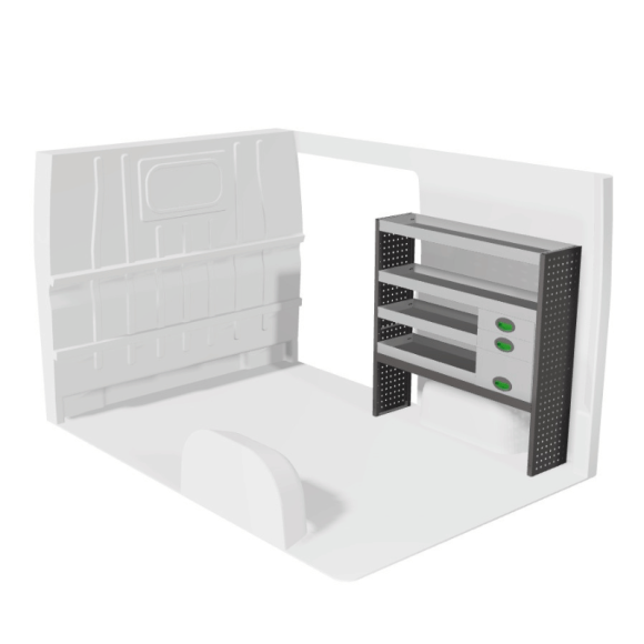 Aménagement pour Mercedes Sprinter II - 2006-2018 droit avec tiroirs vue de face Aménagement pour Mercedes Sprinter II - 2006-2018 droit avec tiroirs vue de face
