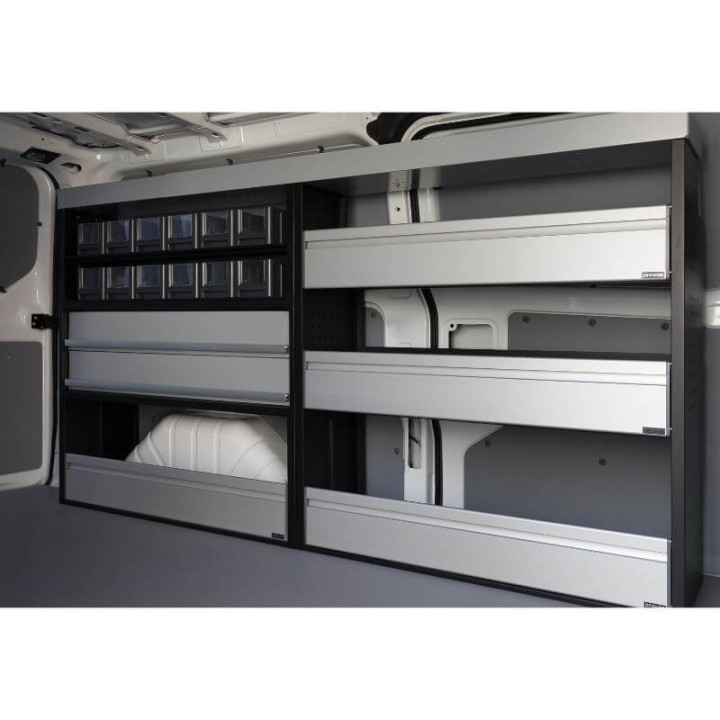 Aménagement PROVAN (gauche) avec tiroirs pour Volkswagen T6/T6.1 2015-2025 (photo générique)