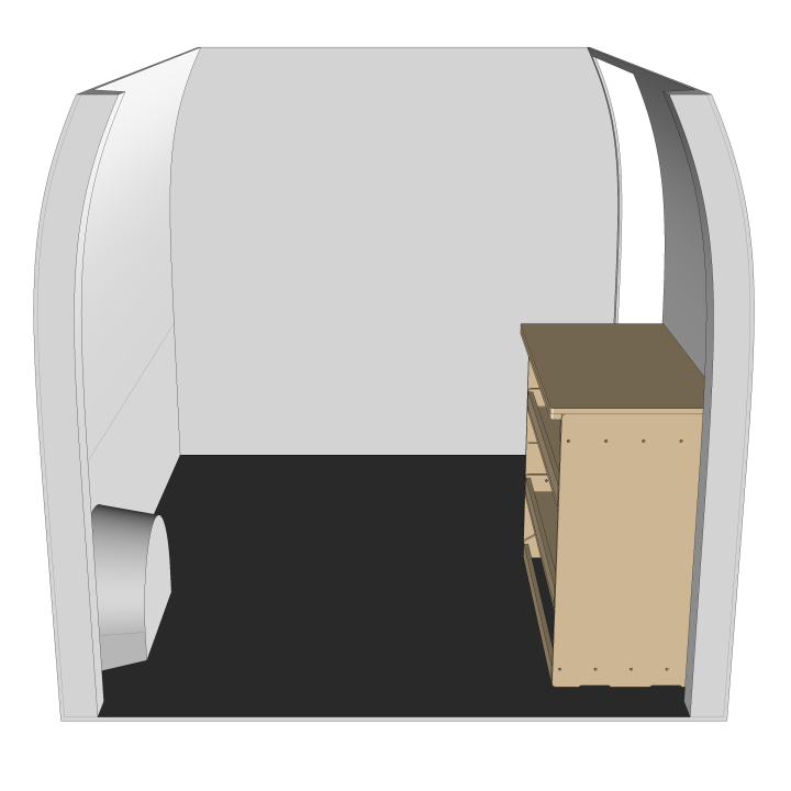 Rohholzregal mit Werkbank, Vorderansicht Renault Master 2024+