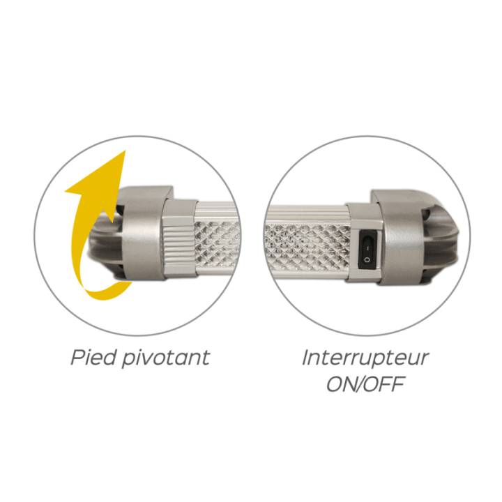 Plafonnier LED 56cm avec interrupteur et pied pivotant pour une orientation optimale