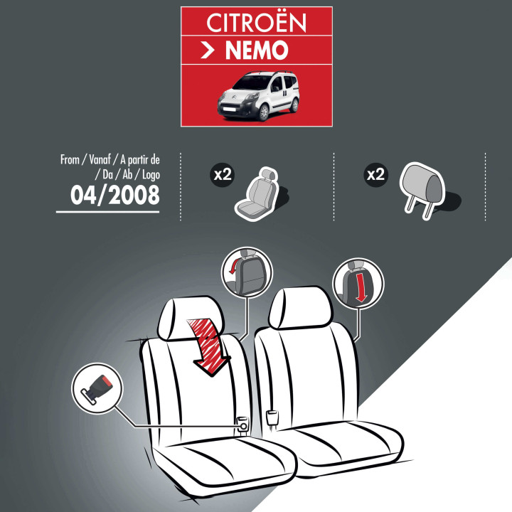 Housses de siège en tissu pour Citroen Nemo - Avec tablette