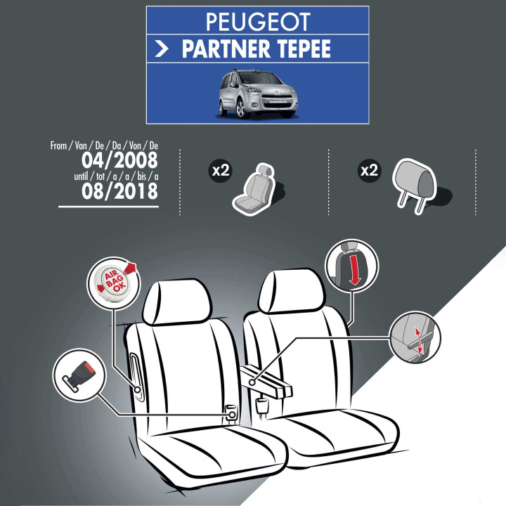 Sitzbezüge aus Stoff für Peugeot Partner II (2008 - 2018) - mit Armlehnen