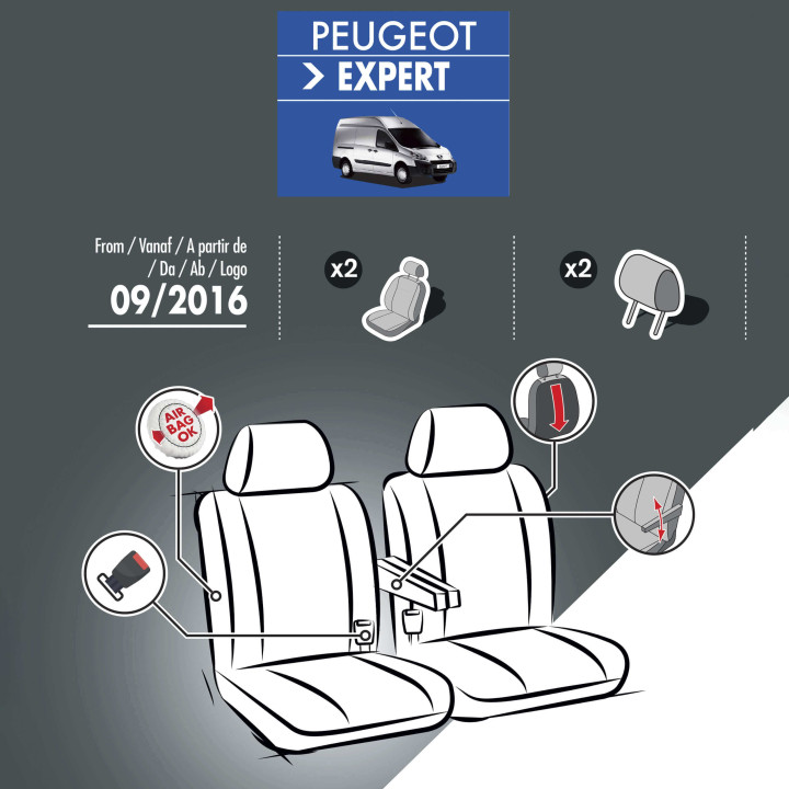 Housses de siège en tissu pour Peugeot Expert 2016+ - avec accoudoirs