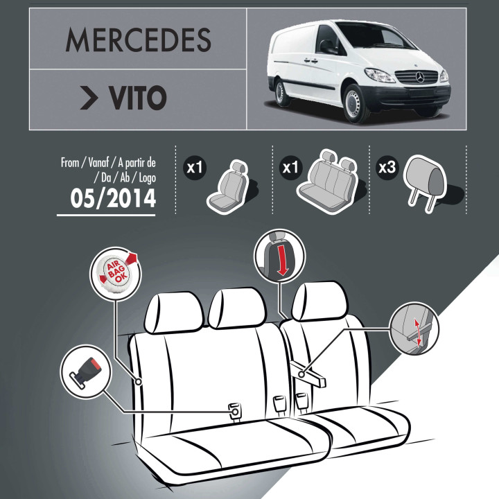 Sitzbezüge aus Stoff für Mercedes Vito - mit Armlehnen und Ablage