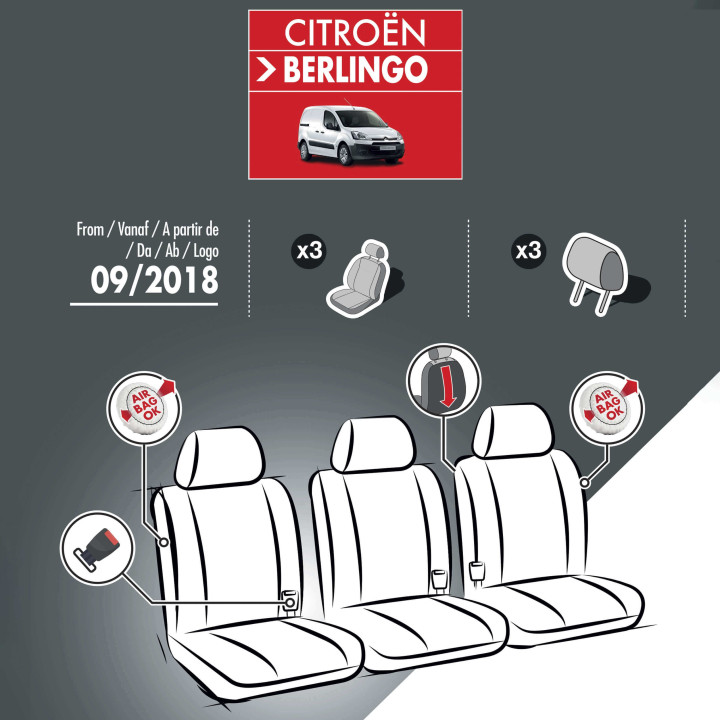 Housses de siège en simili cuir -  Citroen Berlingo Van 2018+
