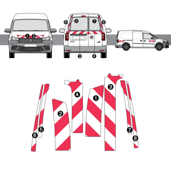 Kit de balisage - Volkswagen Caddy portes battantes. Bandes adhésives 3M pré-découpés prêtes à poser Kit de balisage - Volkswagen Caddy portes battantes. Bandes adhésives 3M pré-découpés prêtes à poser