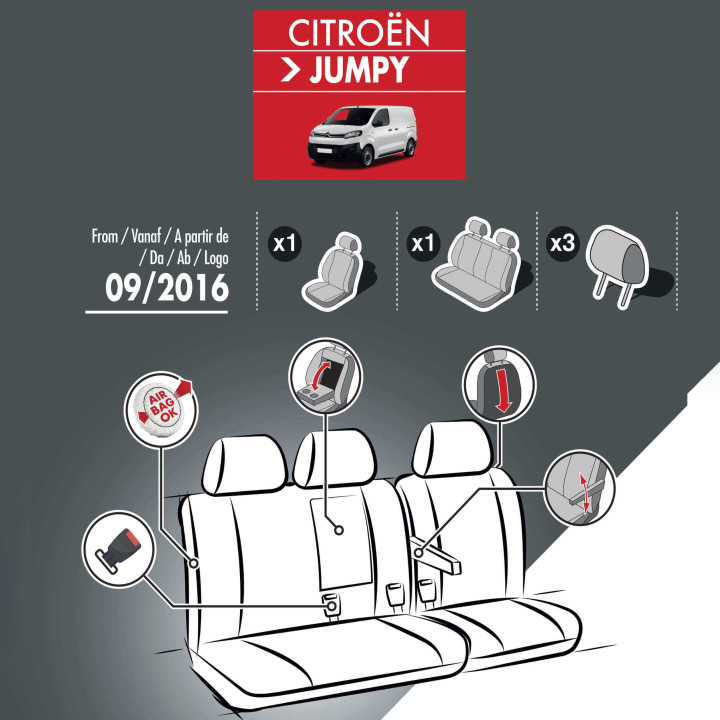 Sitzbezüge aus Stoff für Fiat Scudo 2022+ - mit Armlehnen und Ablage