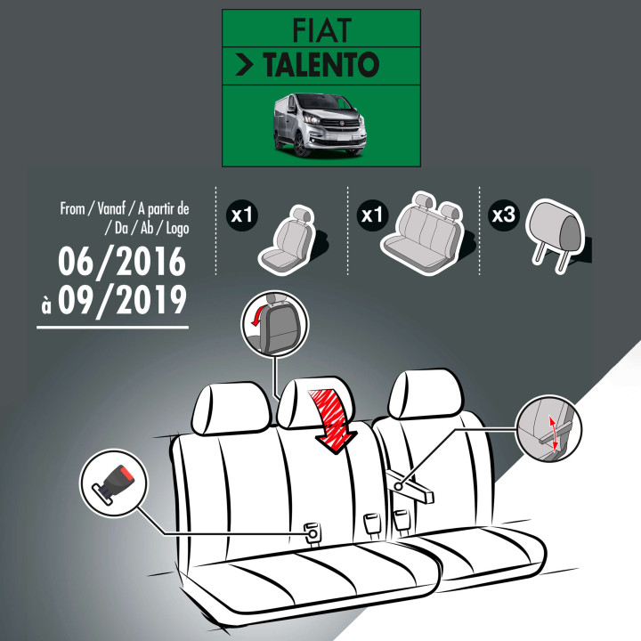 Stoffsitzbezüge für Fiat Talento 2016-2019 - mit Armlehnen und Ablage